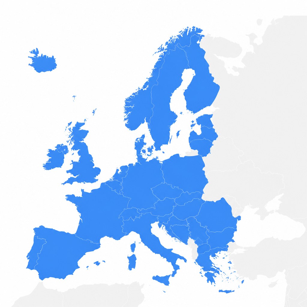 Map showing the UK and Europe highlighted as the operating region for Turnkey Technology Search
